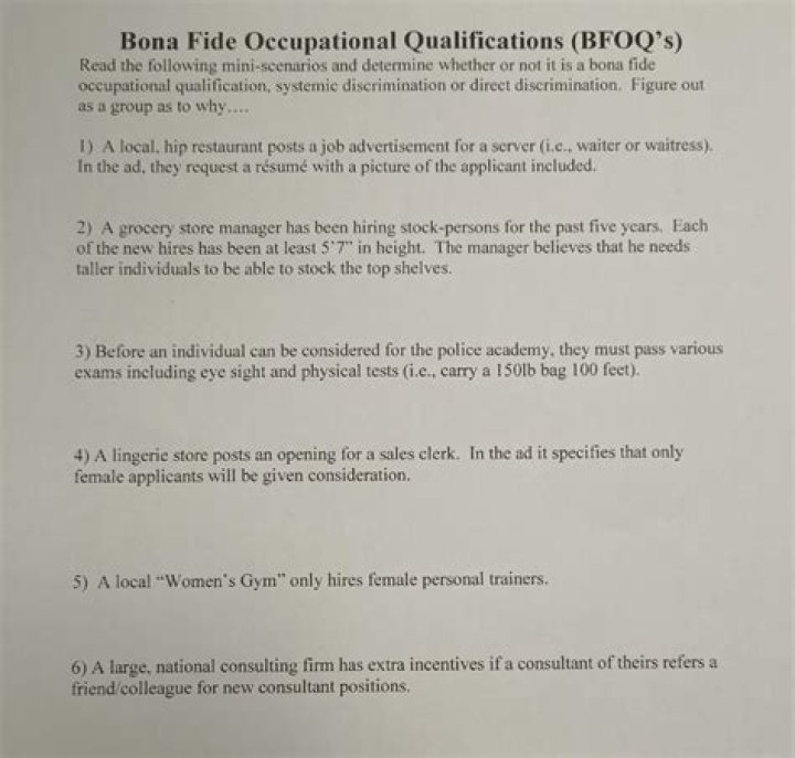 Bona fide occupational qualifications (BFOQ)