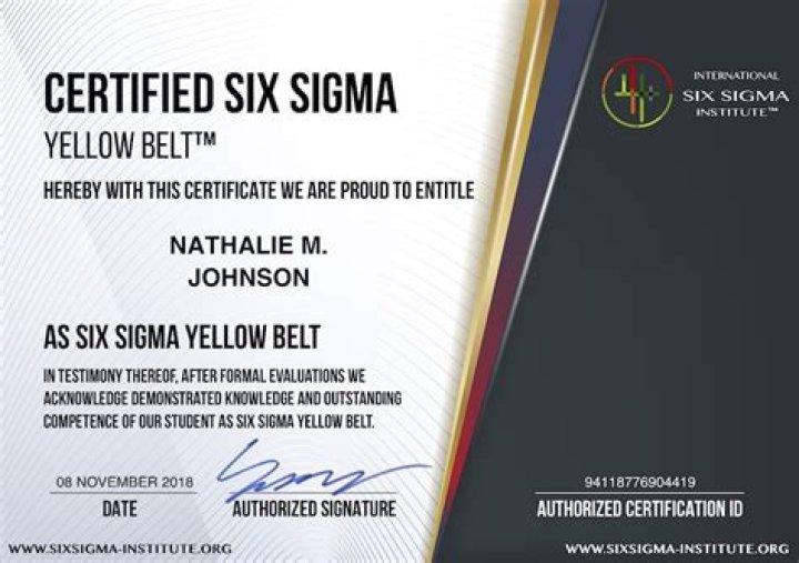 Certified Six Sigma yellow belt