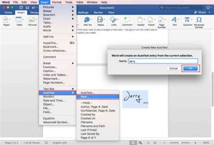 Insert signature in word mac