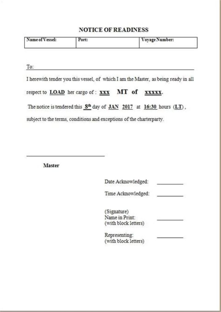 Notice of readiness (NOR) - How To Discuss