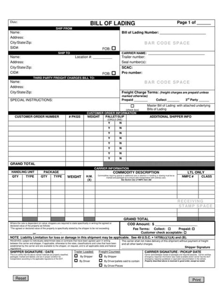 Port to port bill of lading