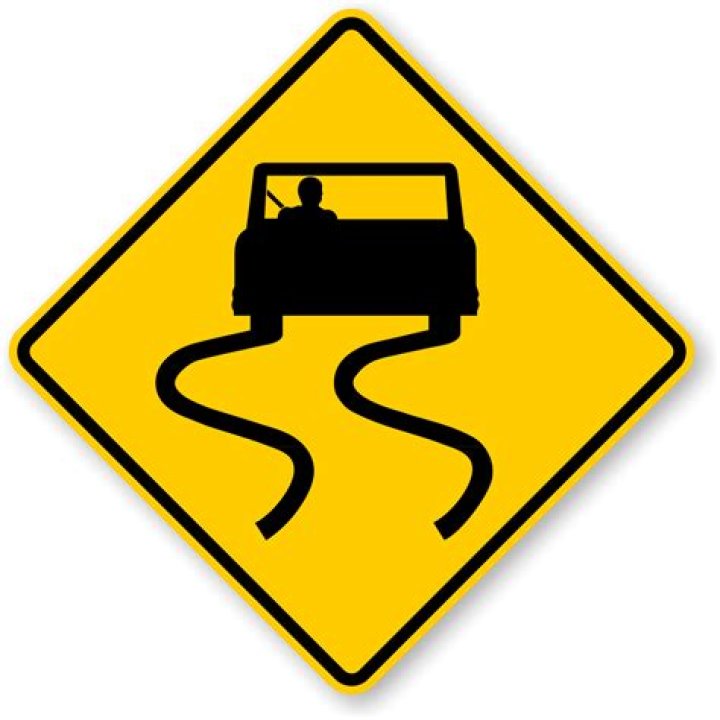 Slippery When Wet Road Sign